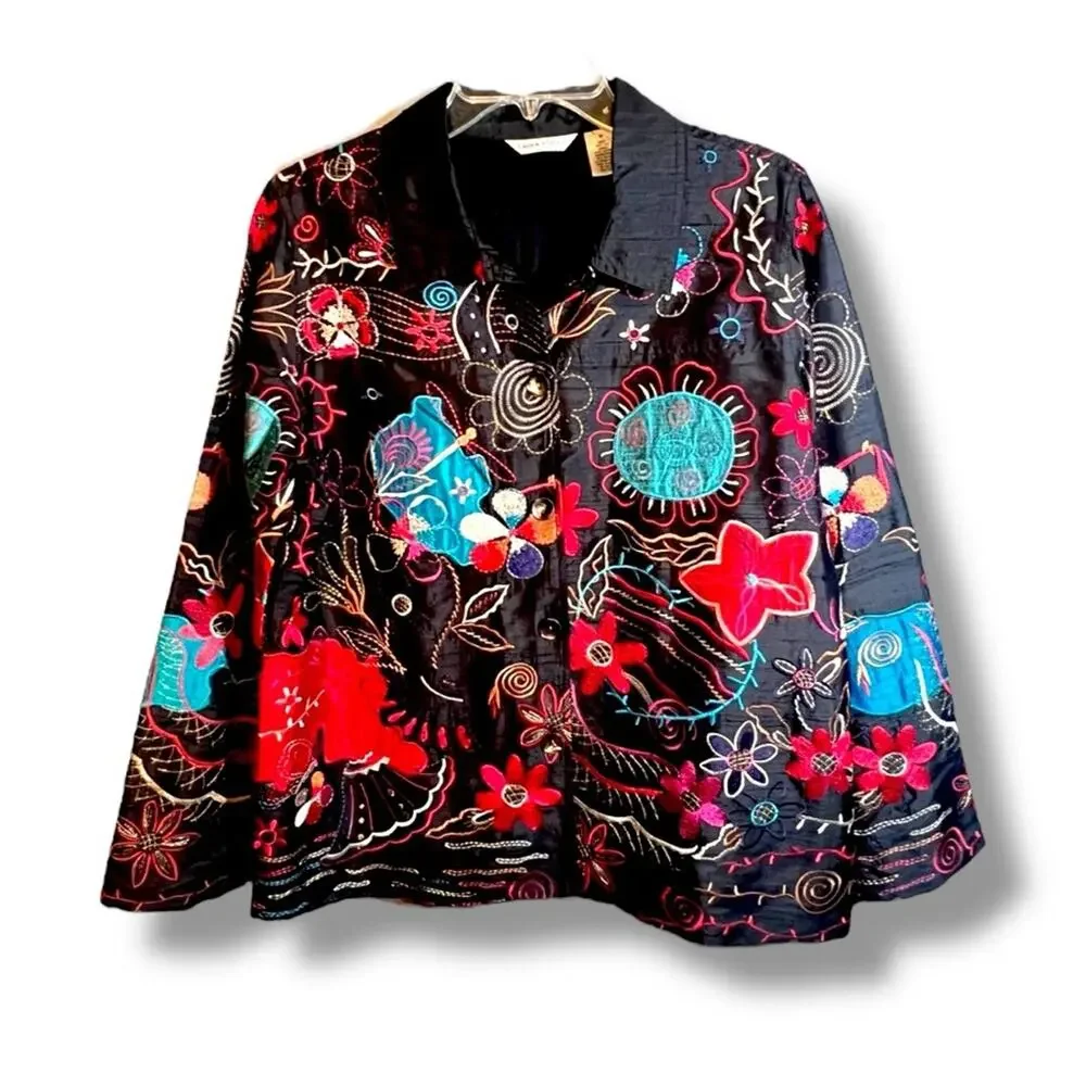 LAURA ASHLEY  Silk Floral Embroidered Women's Jacket or Top SZ M